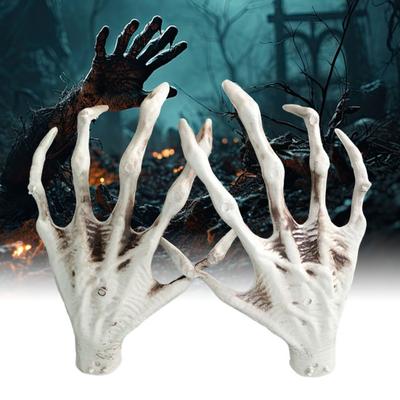 1 Pair Halloween Skeleton Hand Realistic Life Size Reusable Haunted House Ghost Festival Spooky Props Holiday Decoration Zombie Hand Party Supplies