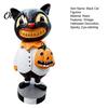 Funny Grinning Cat Statue Black Figurines, Vintage Halloween Ornament with Pumpkin, Small Stable Resin Sculpture Retro Table Decoration for
