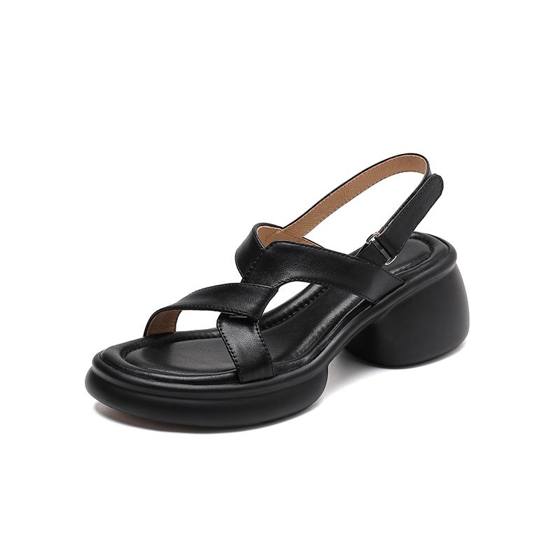 

Летние новые повседневные сандалии женские толстый каблук большой размер с открытым носком сандалии на высоком каблуке 34 чёрный