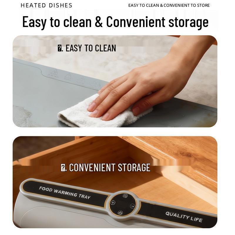 Smart Foldable Heated Table Mat - Flexible Silicone Hot Food Warmer Beige 48x43.3