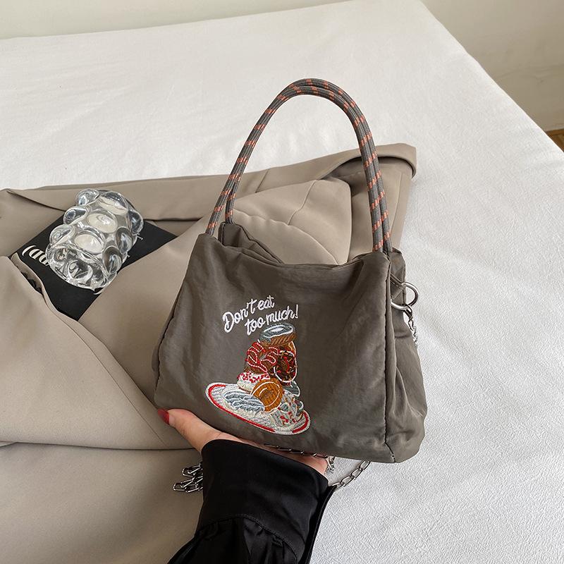 2025 Summer New Japanese Nylon Embroidered Bag Fashionable and Simple Niche Commuter Foreign Style Messenger Bag Shoulder Bag