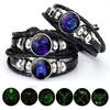 Luminous 12 Zodiac Constellation Sign Braided Couples Leather Bracelet For Men Black Rope Charm Party Grow In the Dark Jewelry