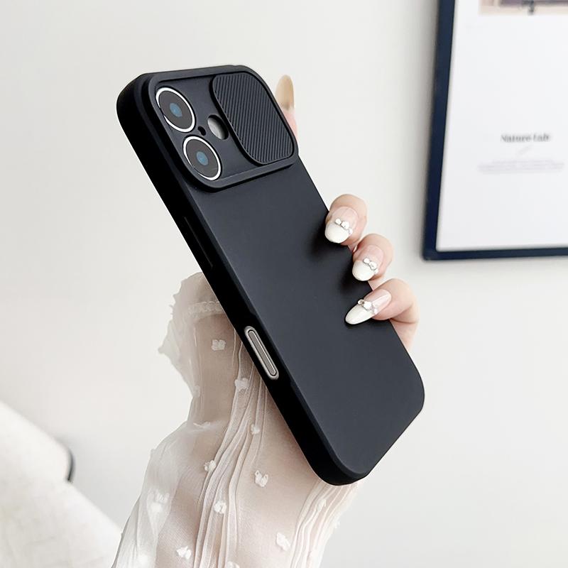 Zachte Siliconen Telefoonhoesje voor iPhone 16E 16 15 14 Plus 13 12 11 Pro Max Schuif Camera Bescherming Schokbestendig Achterkant Cover Case For iPhone 12 Pro zwart