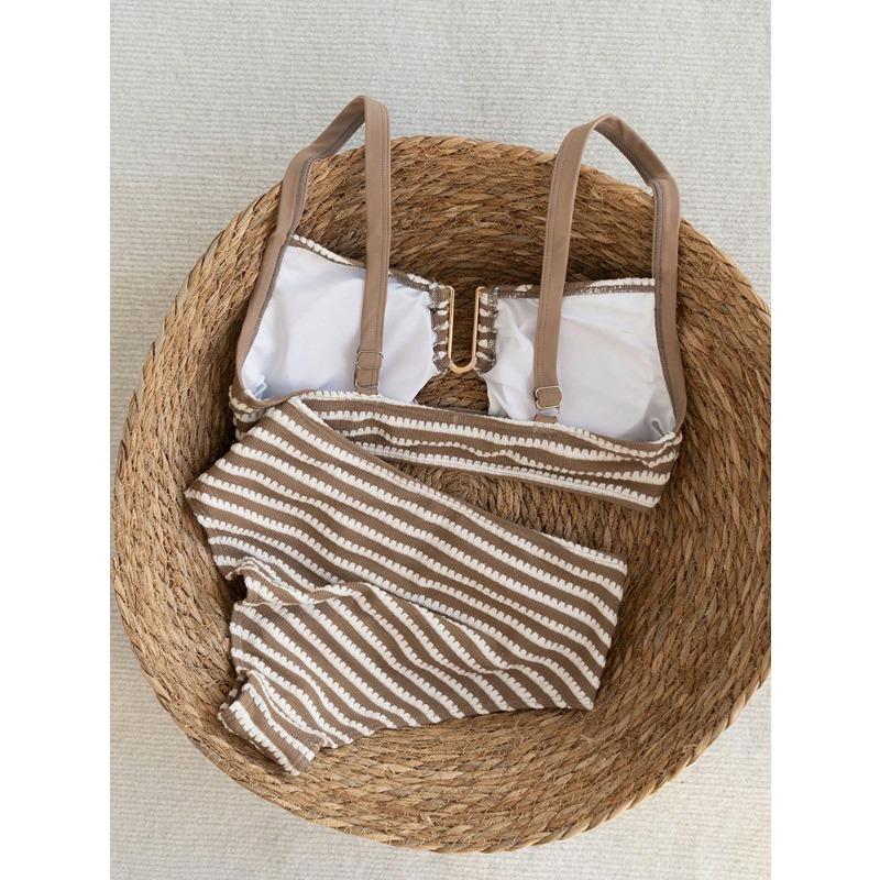 Women S Striped Split Bikini Set Sexy Beach Swimwear