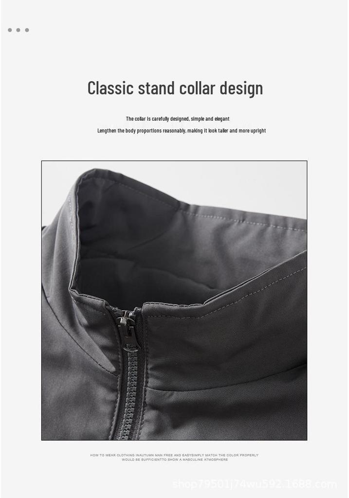 Men's Spring & Autumn Color-Block Sports Jacket with Reflective Strips - Casual Stand-Up Collar.