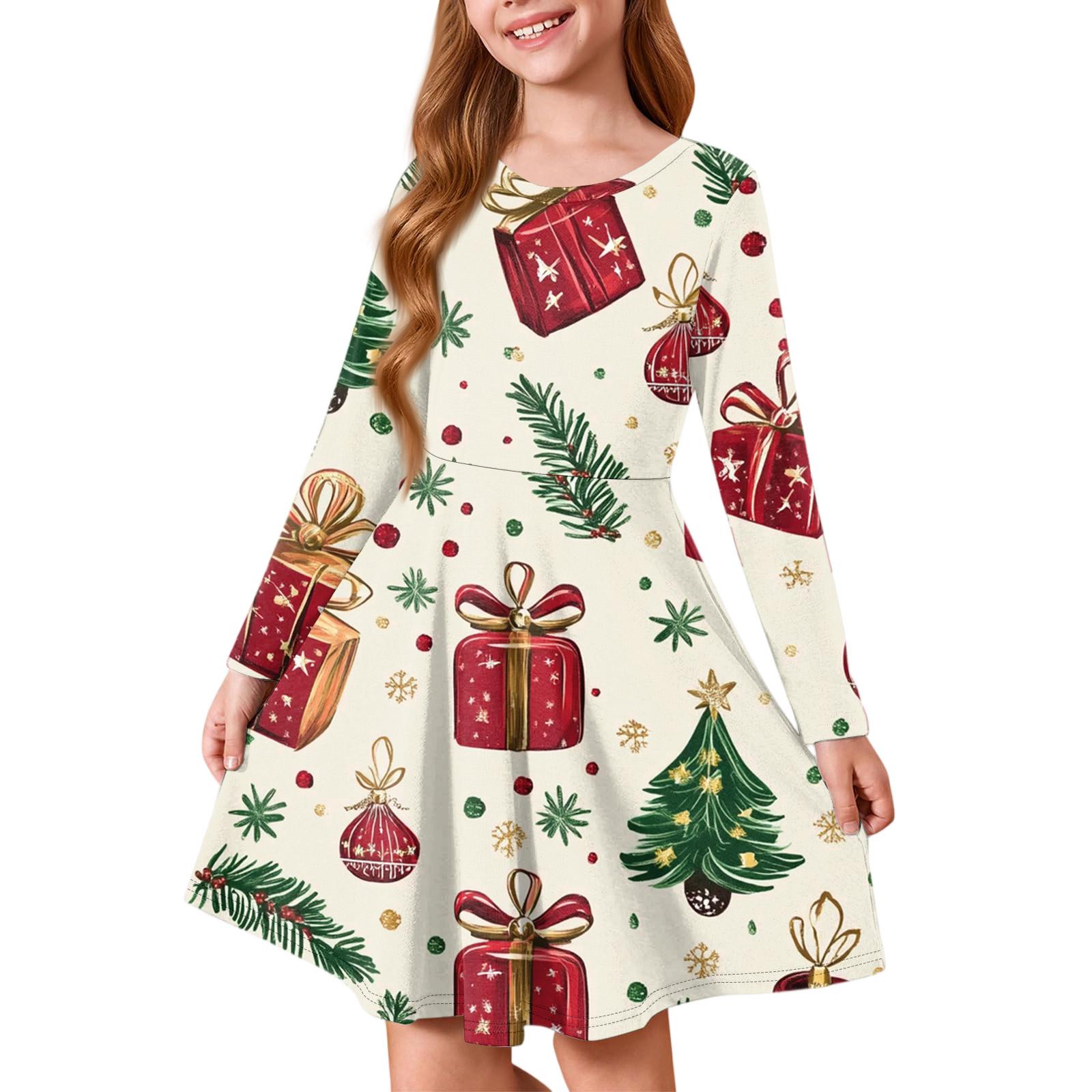 

Girls Princess Dress - Long Sleeve A-Line T-Shirt Dress Christmas Day 110