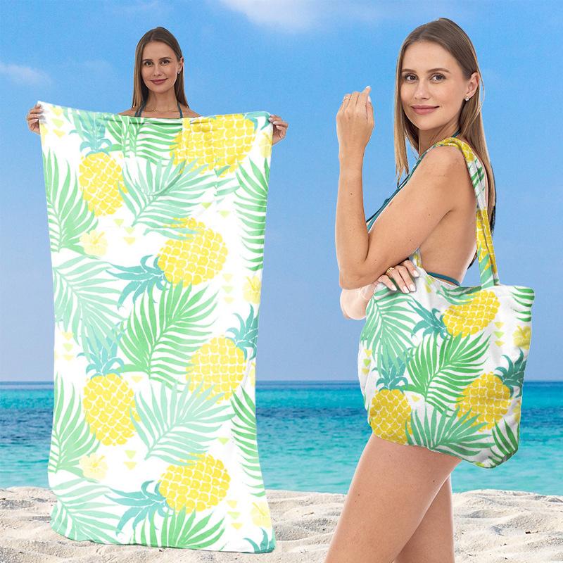 Telo da Spiaggia 2-in-1 Confezione Integrata, Zaino Borsa Pieghevole per Riporre il Telo da Spiaggia, Telo da Spiaggia Stampato Ultra-Fine