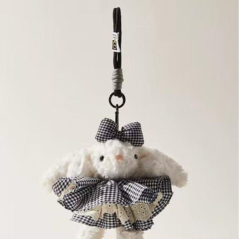 

Дофаминовый аксессуар для сумки, украшение-подвеска, кукла, изысканная, высококлассная, легкая роскошь, нишевая, милая кукла, подарок Black Houndstooth Skirt Ear Rabbit-Black Lanyard