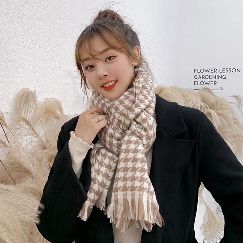 Black and White Houndstooth Plaid Scarf for Women Winter Warm Korean Version Versatile Long Imitation Cashmere Scarf Shawl Dual Use