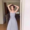 Women's Blue Suspender Dress - Summer 2025 French Seaside Holiday Waist-Cinching Long Dress