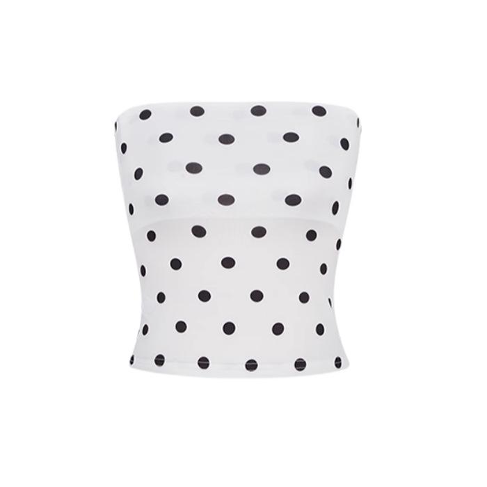 Ретро Топ-бандо в горошек с открытыми плечами – Стройный Повседневный Стиль для Модных Женщин Medium