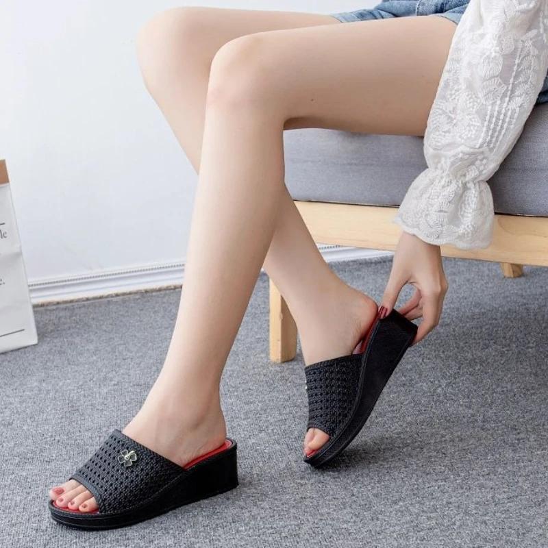 Fashion With Heel Women's Slippers and Ladies Sandals Height Shoes Designer Luxury New Collection Slides On Promotion Summer Footwear 39