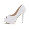 New Luxury Women's Fish Mouth High Heels Summer Fine Heels Waterproof Platform Fashion White sequined High Heels Women's Shoes