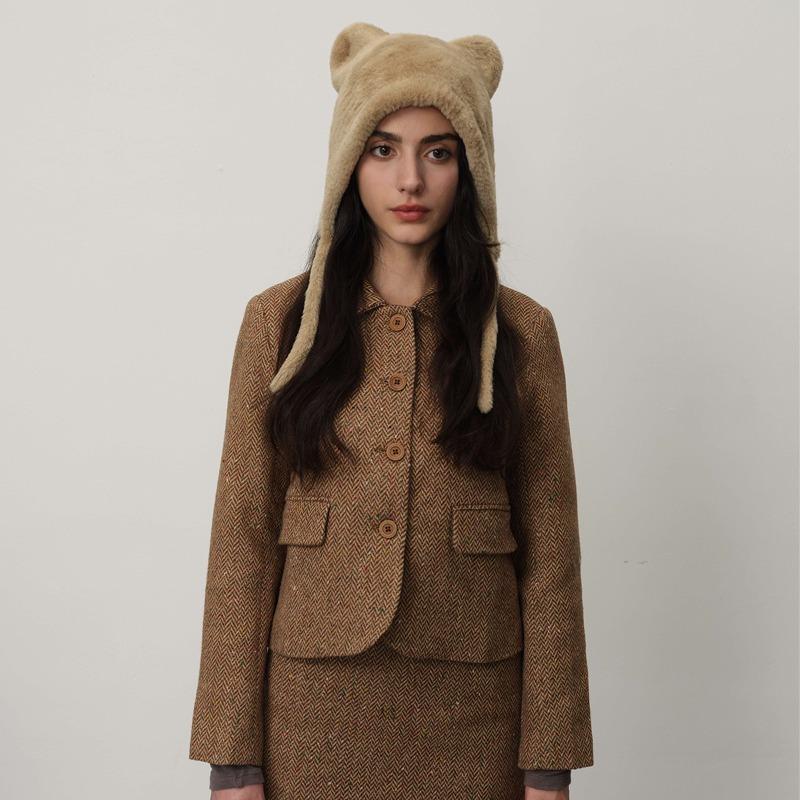 Personalized Hairy Cute Warm Winter Ear Cap Stylish Simple Student Cat Ears Knitted Cold Hat Female