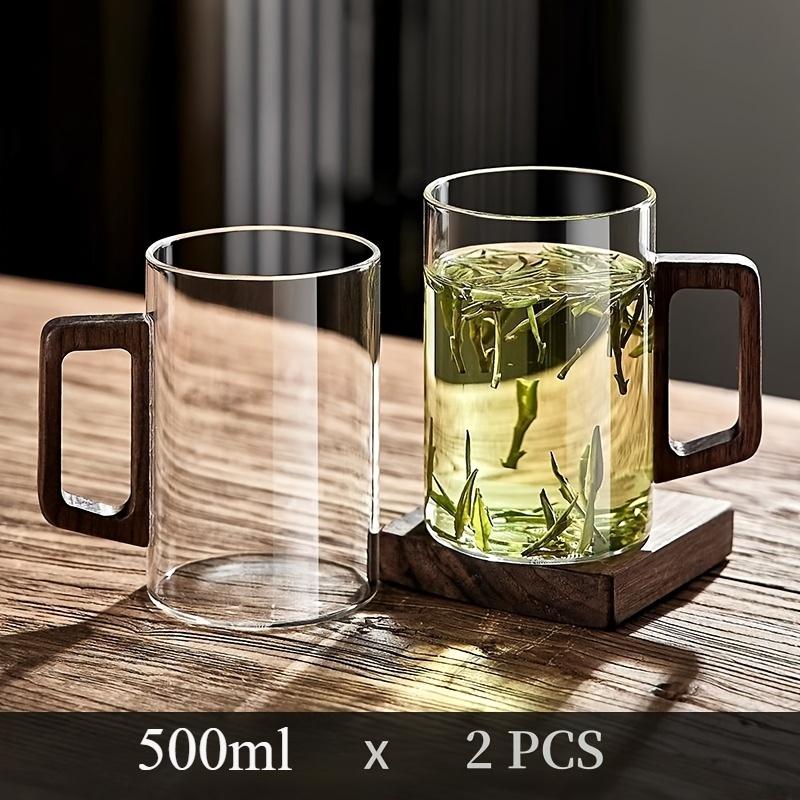 

2pcs 500ml Glass Cups with Walnut Handle Household Heat-resistant Mug Large Capacity Tea Making Cup Office Drinking Glasses 500ML прозрачный