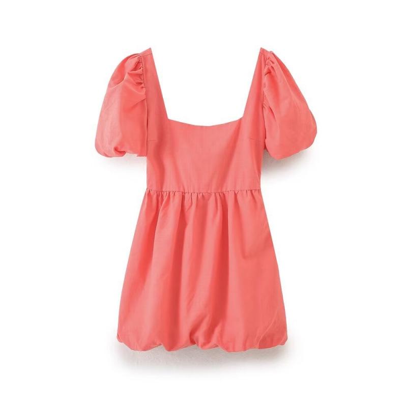 

Summer Linen Blend Mini Dress with Bow - European and American Style Medium червоний
