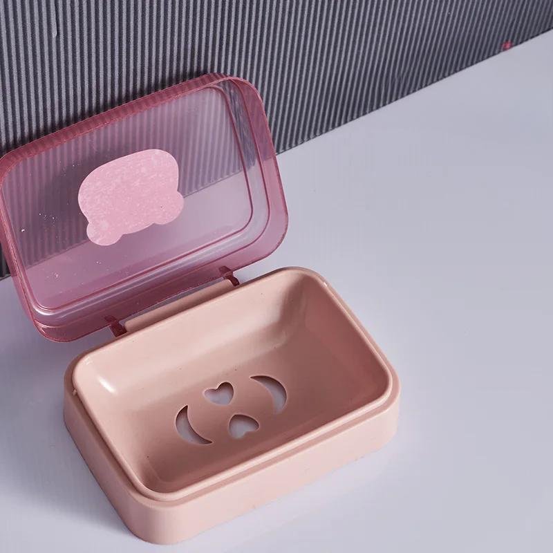Bathroom Soap Dish with Transparent Lid Portable Travel Soap Box Household Clamshell Soap Box Soap Drain Container Holder
