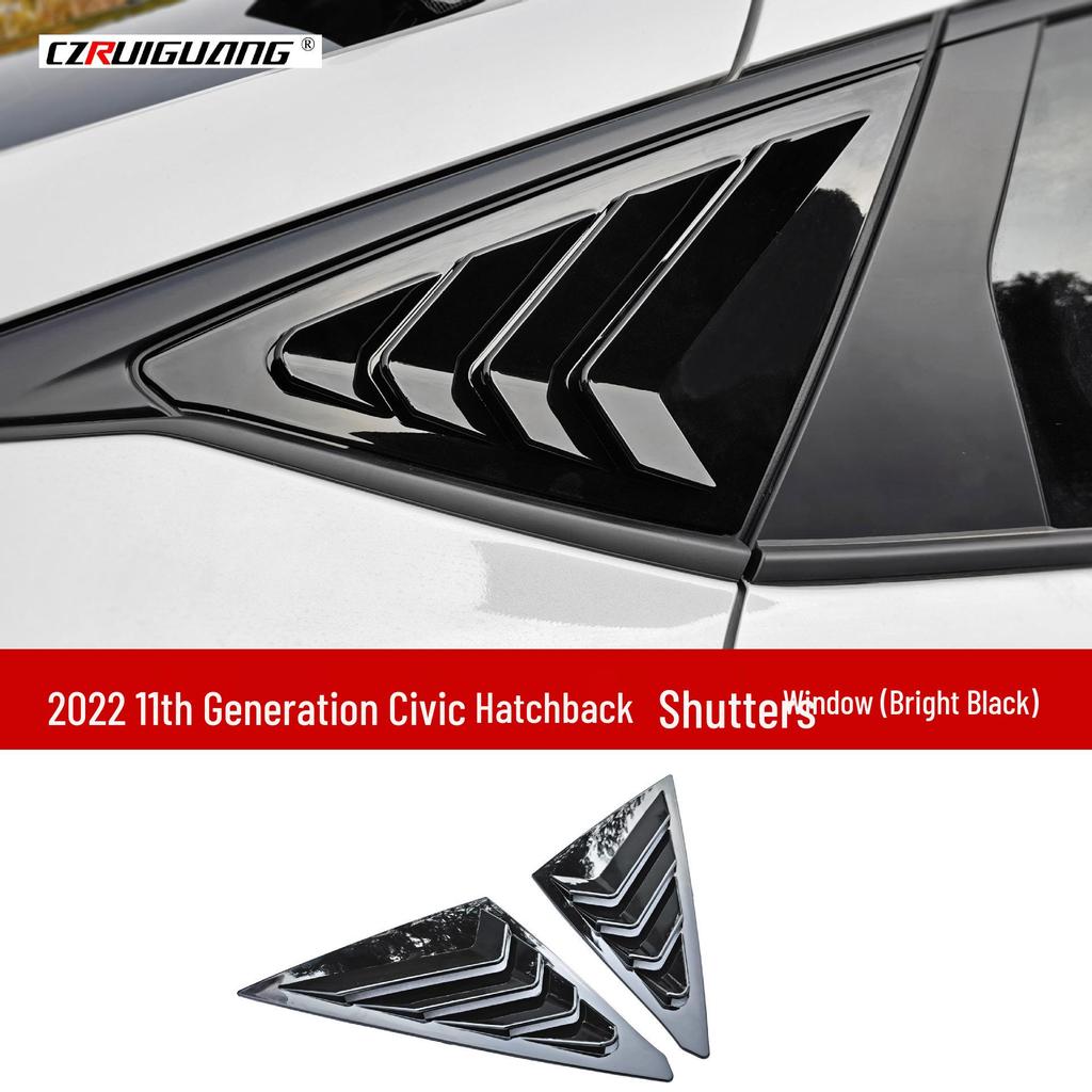 Compatible with 11th Gen Civic Hatchback: Louver Window Trim & Roof Wing Spoiler Kit