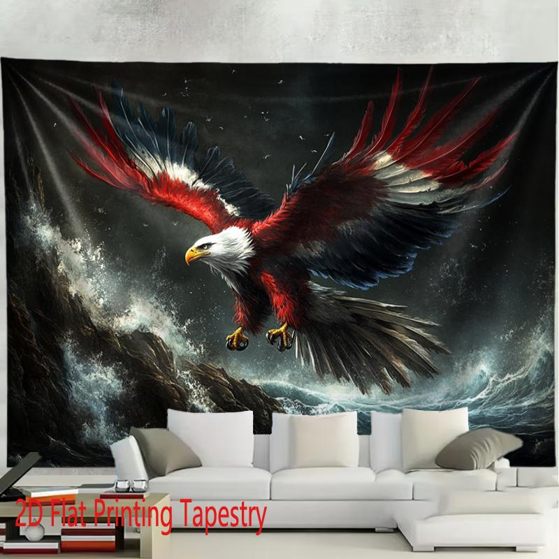Majestic Bald Eagle Flying Tapestry Wall Hanging Print Art Decor Wildlife Nature Storm Scene Bohemian Room Decor
