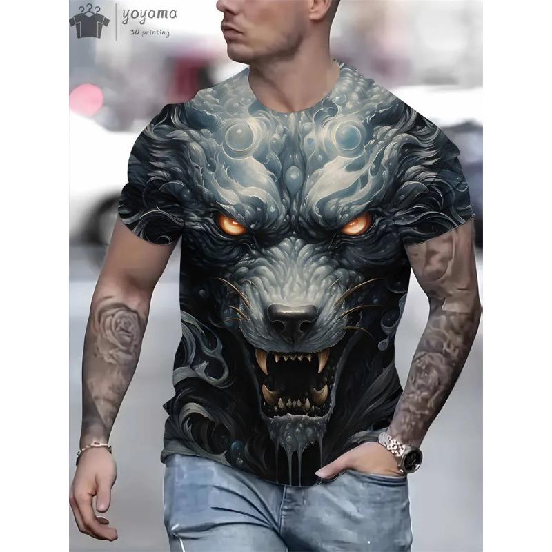 Men's T-Shirts Short Sleeve Beasts Graphic 3D Animal Printed Street Style Man Tops T-Shirt