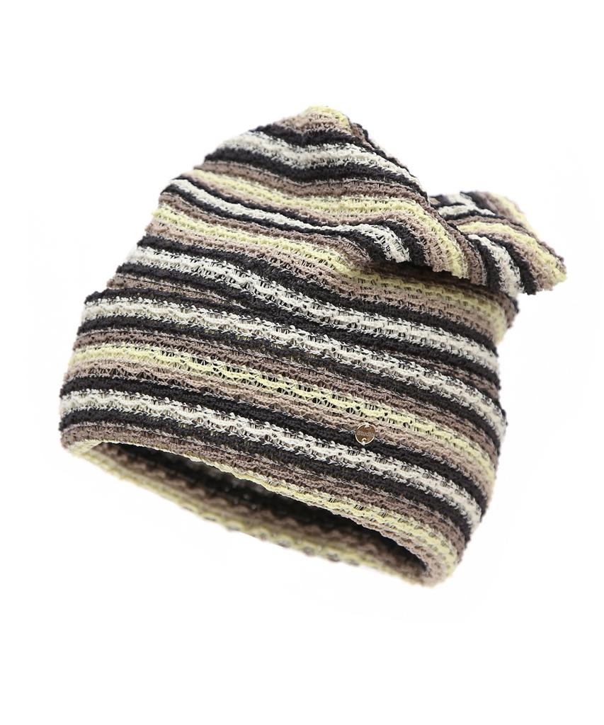 Eondeokeonteulolseutyudio Breathable Mesh Stripe Pattern Summer Casual Women'S Long Beanie Square Net Beanie / Stripe / Lemon Brown