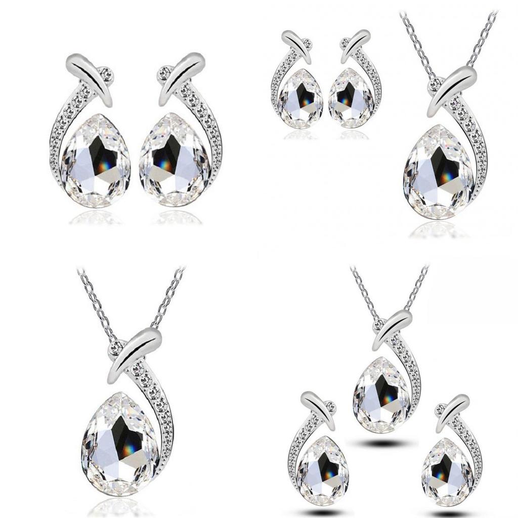 Austrian Crystal Jewelry Sets With Elegant Peacocks Drop Earrings And Necklace Featuring White Alloy Materials