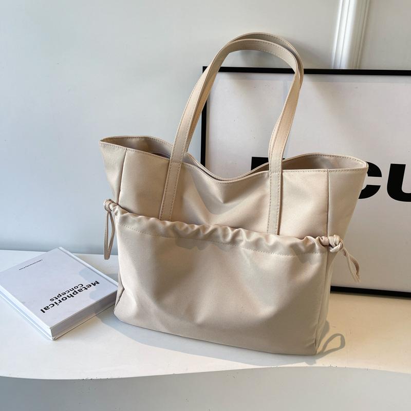 New Tote Bag Women's Shoulder Bag College Student Class Handbag Simple Drawstring Nylon Bag Large Capacity