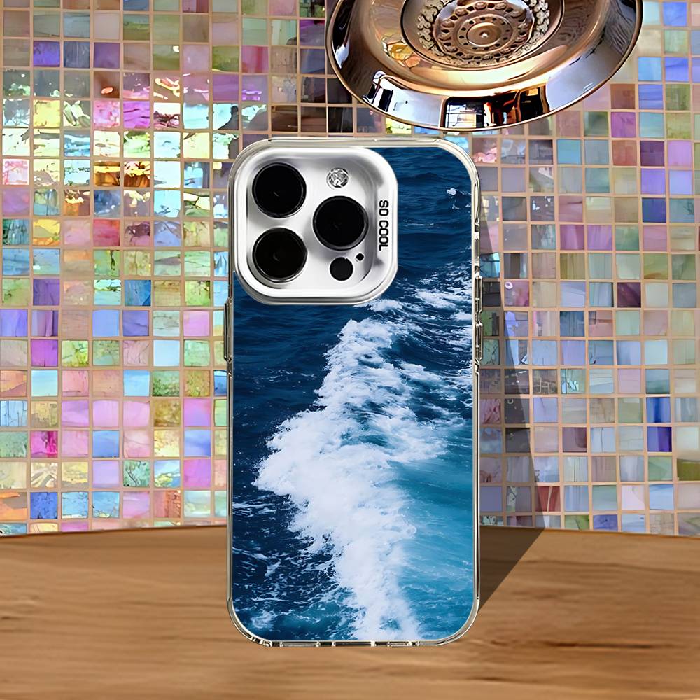 Blaues Meereswellen Handyhülle Für iPhone 16,15,14,13,12,11,Pro,XS,Max,Plus,Mini,SE4,E Weiß Matt Stoßfeste Hülle