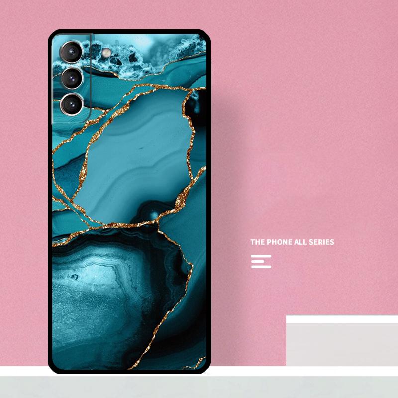 Teal Blue Gold Agate Marble Phone Case For Samsung Galaxy S26 S23 Ultra S20 S21 S22 S24 S25 Plus S10 S25 FE Cover Coque