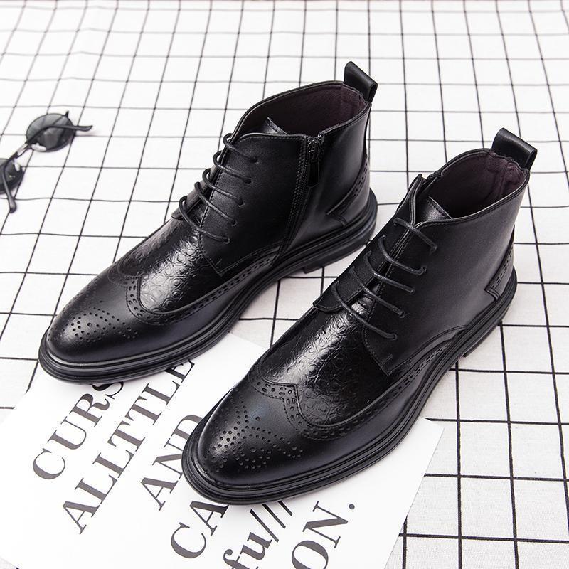 2025 New Foreign Trade Summer New Men's Shoes High-top Leather Shoes Men's Trendy British Business Dress Casual Shoes Leather Boots
