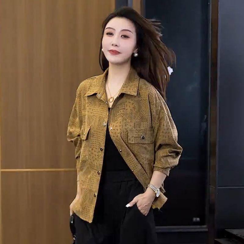 Women's New Stitched POLO Collar Button Print Fashion Loose Versatile Casual Long Sleeve Shirt