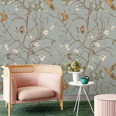 Papiers Peints Auto-Adhésifs Décoration Intérieure Motif Oiseau sur l'Arbre Papier Peint Fond Chambre Sticker Décoratif pour Meubles