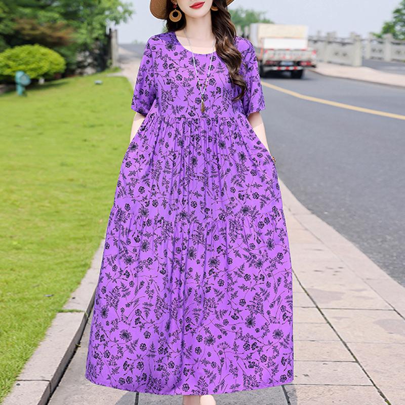 Elegantes Sommerkleid für Damen, Vintage-Kleidung, Übergröße, lässig, kurzärmelig, lange Kleider