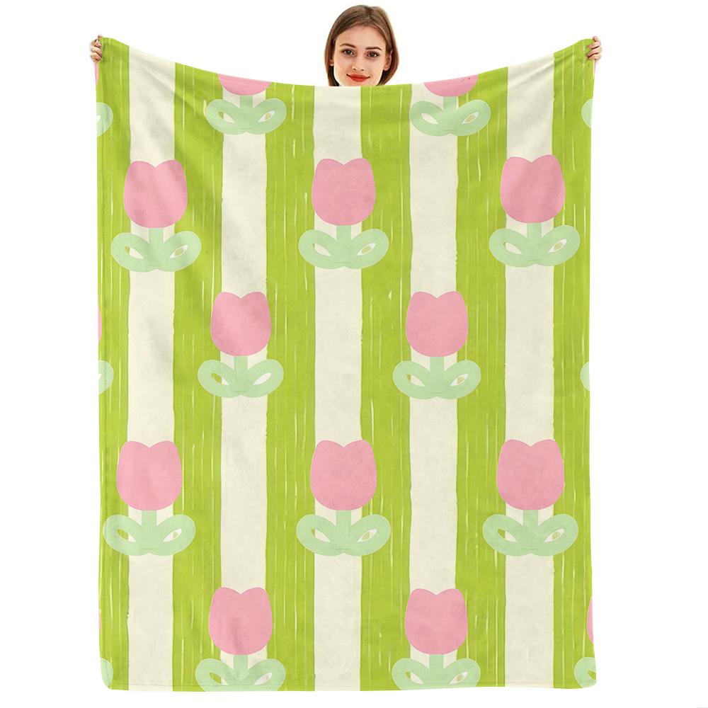 Pastel Tropical Hibiscus Floral Cartoon Anime Print Flannel Blanket Soft Warm Throw for Kids Bedroom Sofa Christmas Office Car