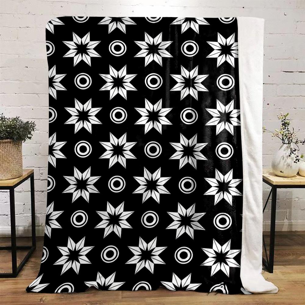 Black and white geometric star pattern, Flannel blanket for bedroom, living room, sofa, and nap sofas.