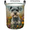 1pc Laundry Basket, Cute Schnauzer Dog In Floral Garden Pattern Dirty Clothes Hamper, Large Capacity Storage Basket with Handles, Foldable Organizer F