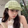 Plaid beret women's spring summer thin versatile face small octagonal hat big head circumference painter hat