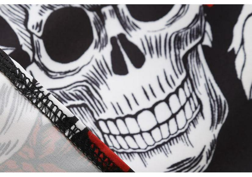 In-Stock 2021 Halloween Skull Print V-Neck Flared Dress with Ribbon