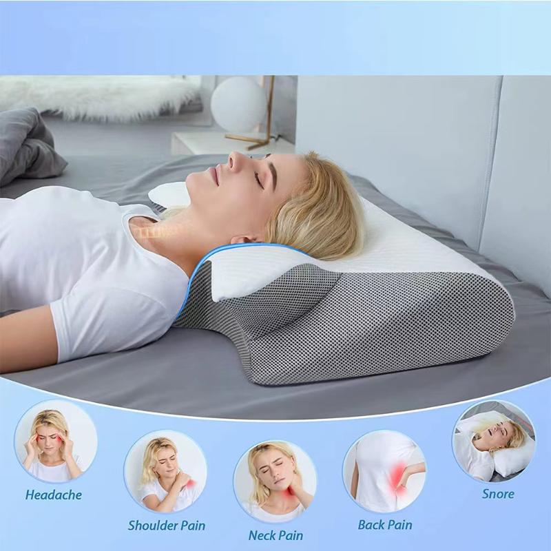 Butterfly Cervical Pillow Memory Foam Neck Support with Slow Rebound Zero Pressure Core for Hotel/Travel & Side Sleepers