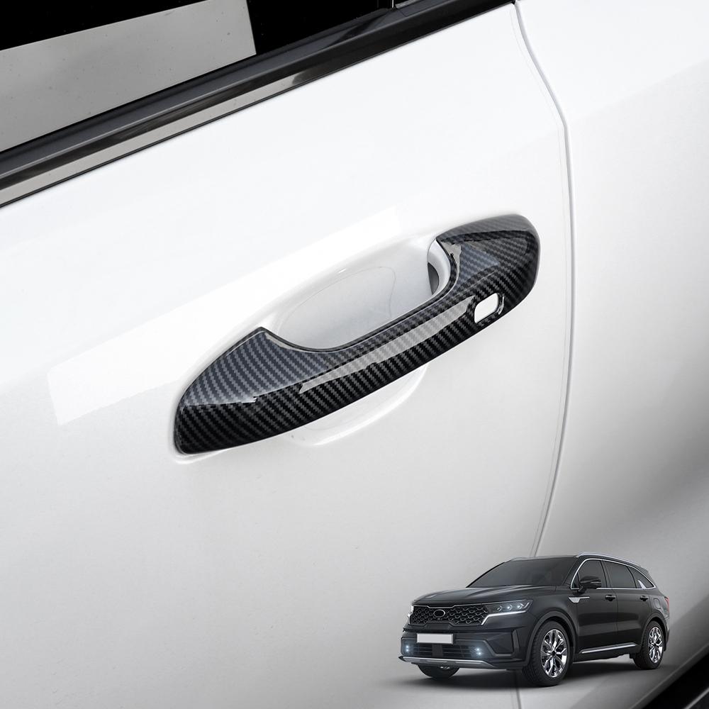 Car Exterior Accessories Touch/Button Style Carbon Fibre Gloss Black Exterior Door Handle Trim For Kia Sorento MQ4 2021-2026