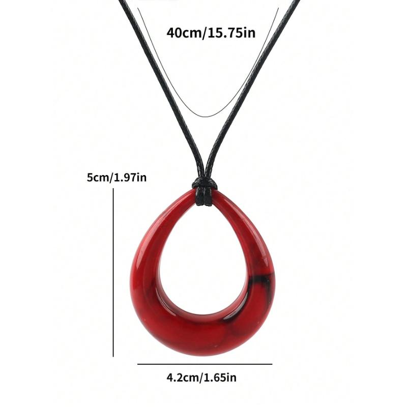 1pc Teardrop Geometric Acrylic Pendant On Leather Cord Necklace
