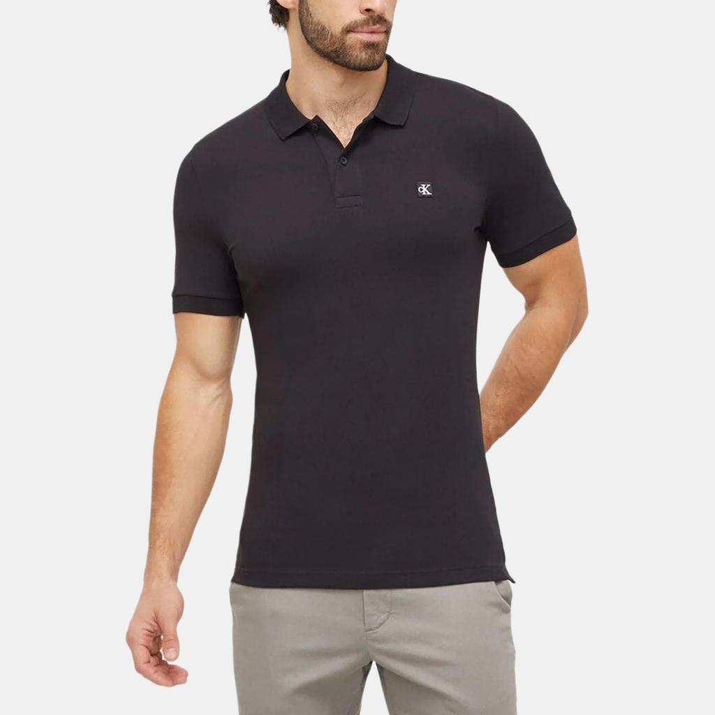 Calvin Klein Solid Color Button Short Sleeve Polo Shirt Men Tops Black J30J325269-BEH