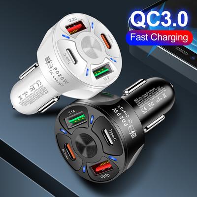 Cargador USB para coche PD 20W 4 puertos carga rápida 3,0 Universal tipo C carga rápida iPhone Samsung tipo C cargador de coche