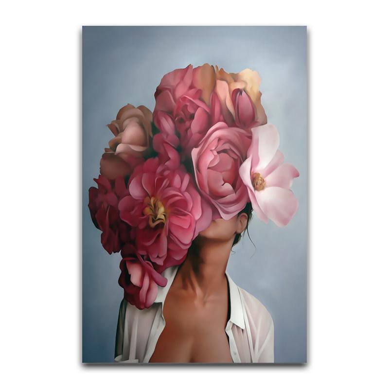 Blumen Hut Frau Abstrakte Wand Kunst Bild Leinwand Malerei Poster Drucken Dekor Wand Kunst Bilder Wohnzimmer Dekoration