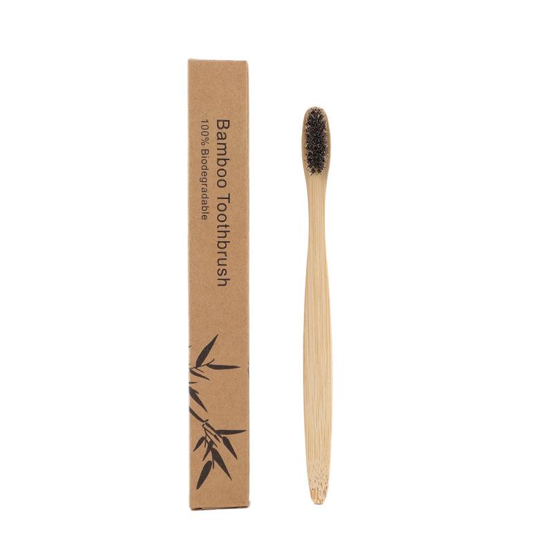 Fully Biodegradable All Natural Kraft Box Custom Bamboo Toothbrush with Horse Bristles or Premium Wild Boar Bristles Toothbrush