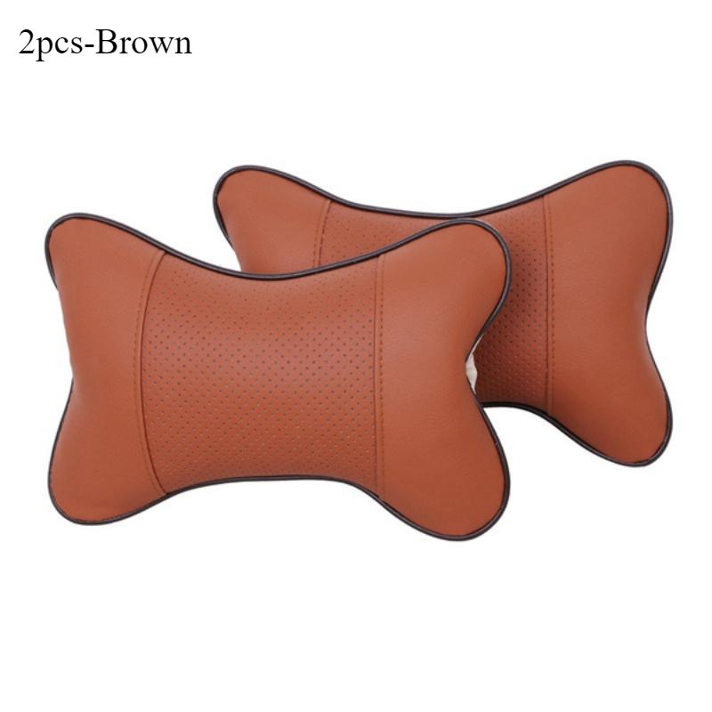 2Pcs Leather Knitted Car Pillows Headrest Neck Rest Seat Accessories Auto Safety Pillow Car Neck Pillow Car Headrest