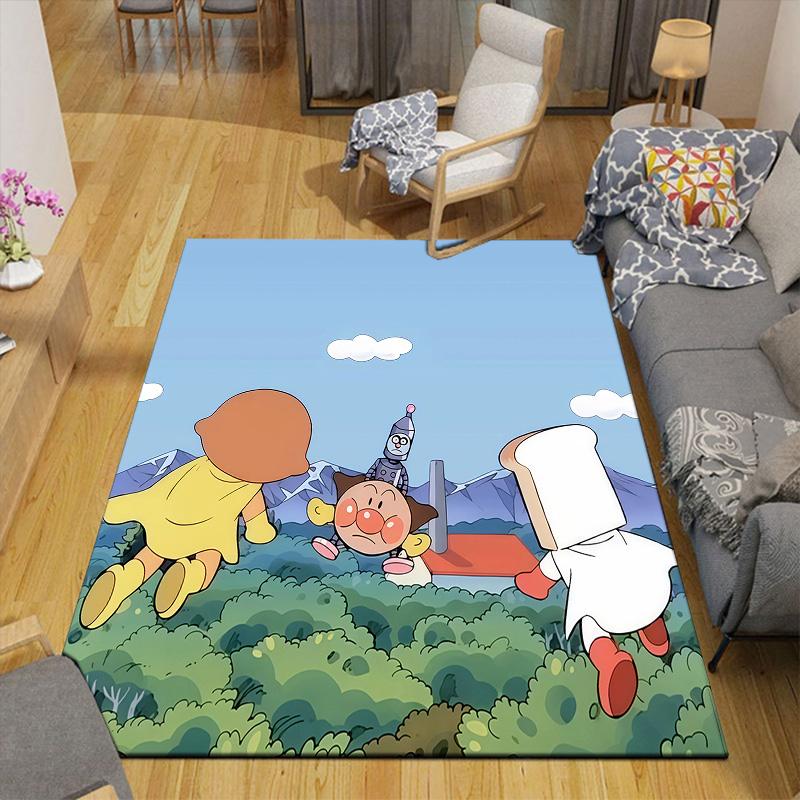 Anpanman Flannel Pattern Square Carpet,Area Rug,Carpet Rug for Living Room Bedroom Sofa Playroom Decor,Non-slip Floor Mat