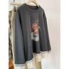 Cartoon Teddy Bear Brushed Lace Long Sleeve T-Shirt - Autumn Winter Slim Fit