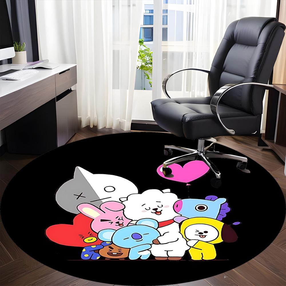 1PC BT21 Characters Office Round Rug - Perfect for Office or Study Decor, Machine Washable, Non-Slip Backing, Decorative Floor Mat
