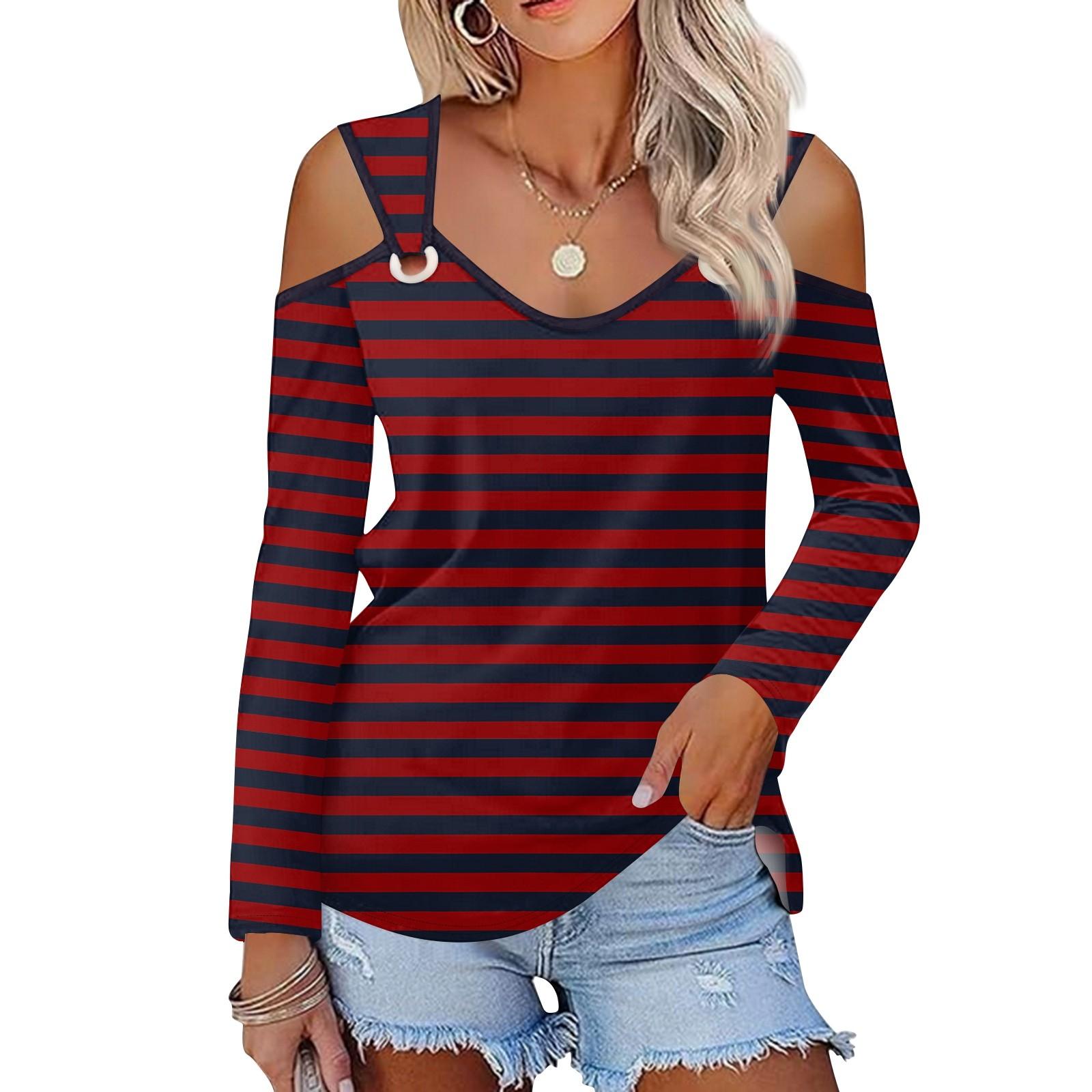 

Женская повседневная рубашка-блузка с принтом, V-образным вырезом, сексуальным открытыми плечами, длинным рукавом XL винный